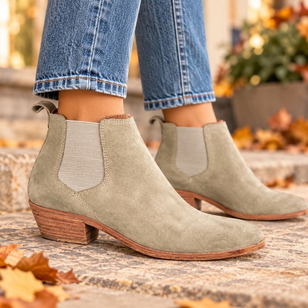 Frye Green Suede Chelsea Ankle Boots Womens 8M Leather Low Heel Pull On